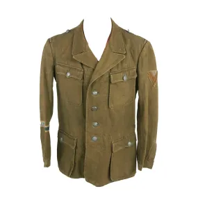 Original German WWII Afrika Korps Obergefreiter Enlisted M41 Tropical Uniform Tunic with Afrikakorps Cuff Title - Most Insignia Removed