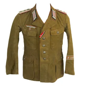 Original German WWII Afrika Korps Panzer Tank Hauptmann's M43 Tropical Tunic with Felt DAK Cuff Title