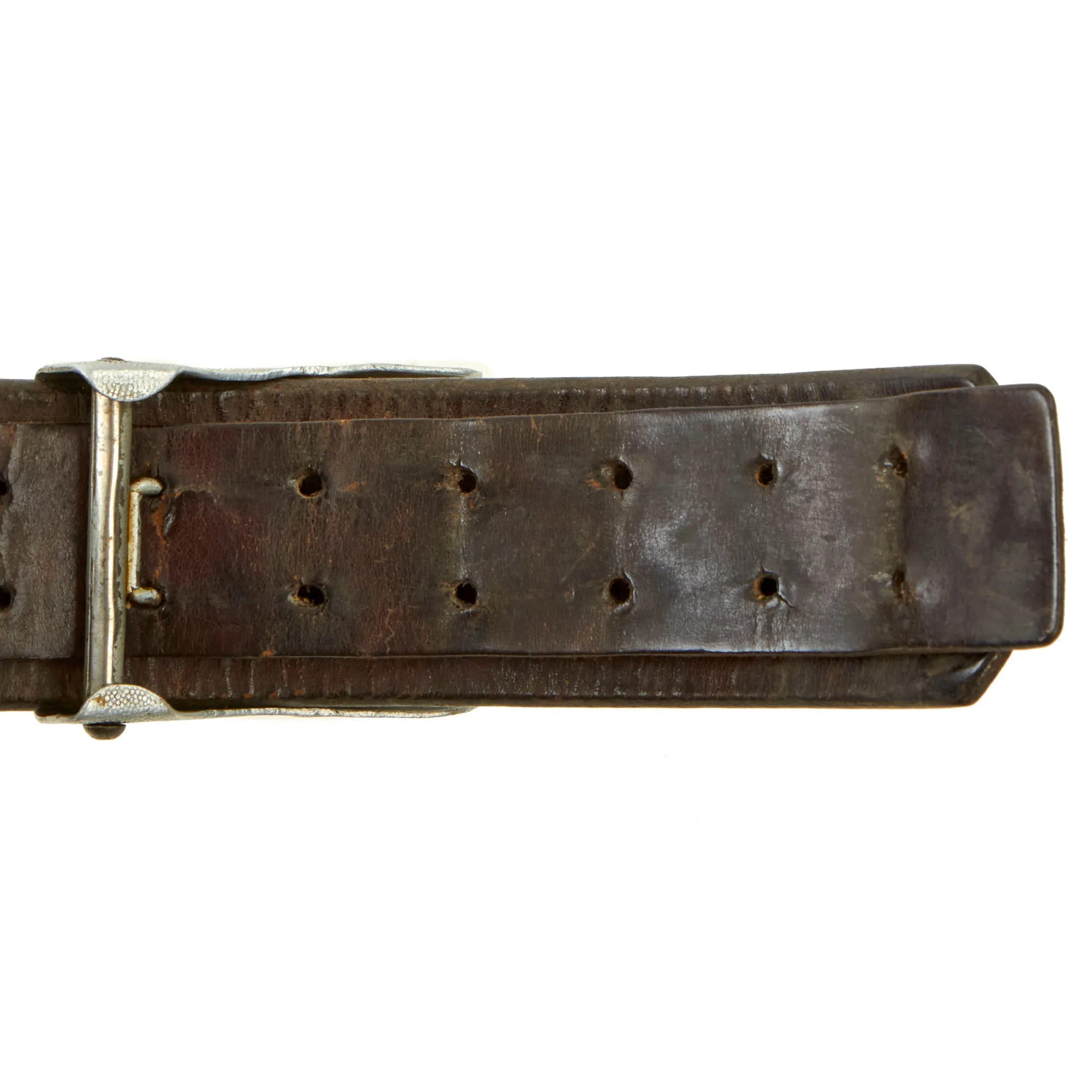 Original German WWII EM/NCO Luftwaffe Paratrooper Pebbled "Droop Tail" Eagle Aluminum Buckle with Leather Belt