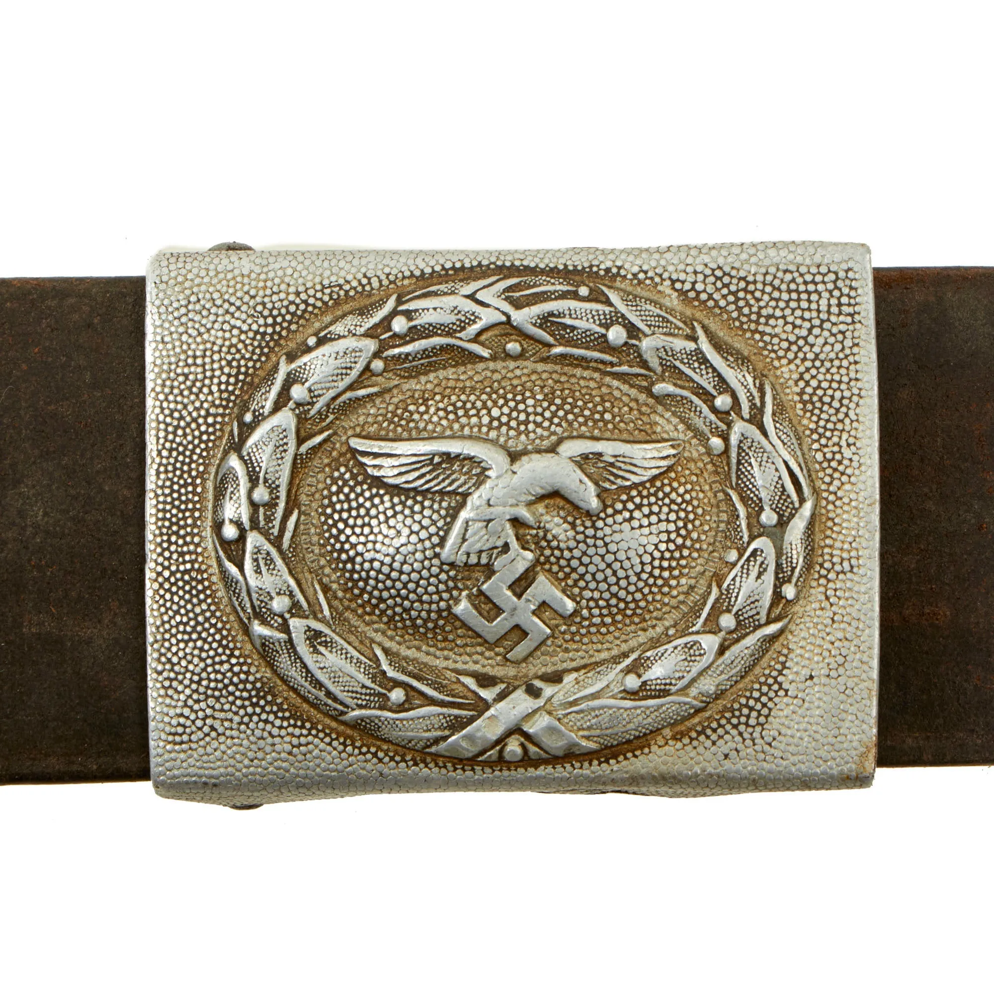 Original German WWII EM/NCO Luftwaffe Paratrooper Pebbled "Droop Tail" Eagle Aluminum Buckle with Leather Belt