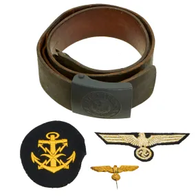 Original German WWII Kriegsmarine Coastal Artillery EM/NCO Steel Belt Buckle by Josef Feix & Söhne and Insignia Lot - 4 Items