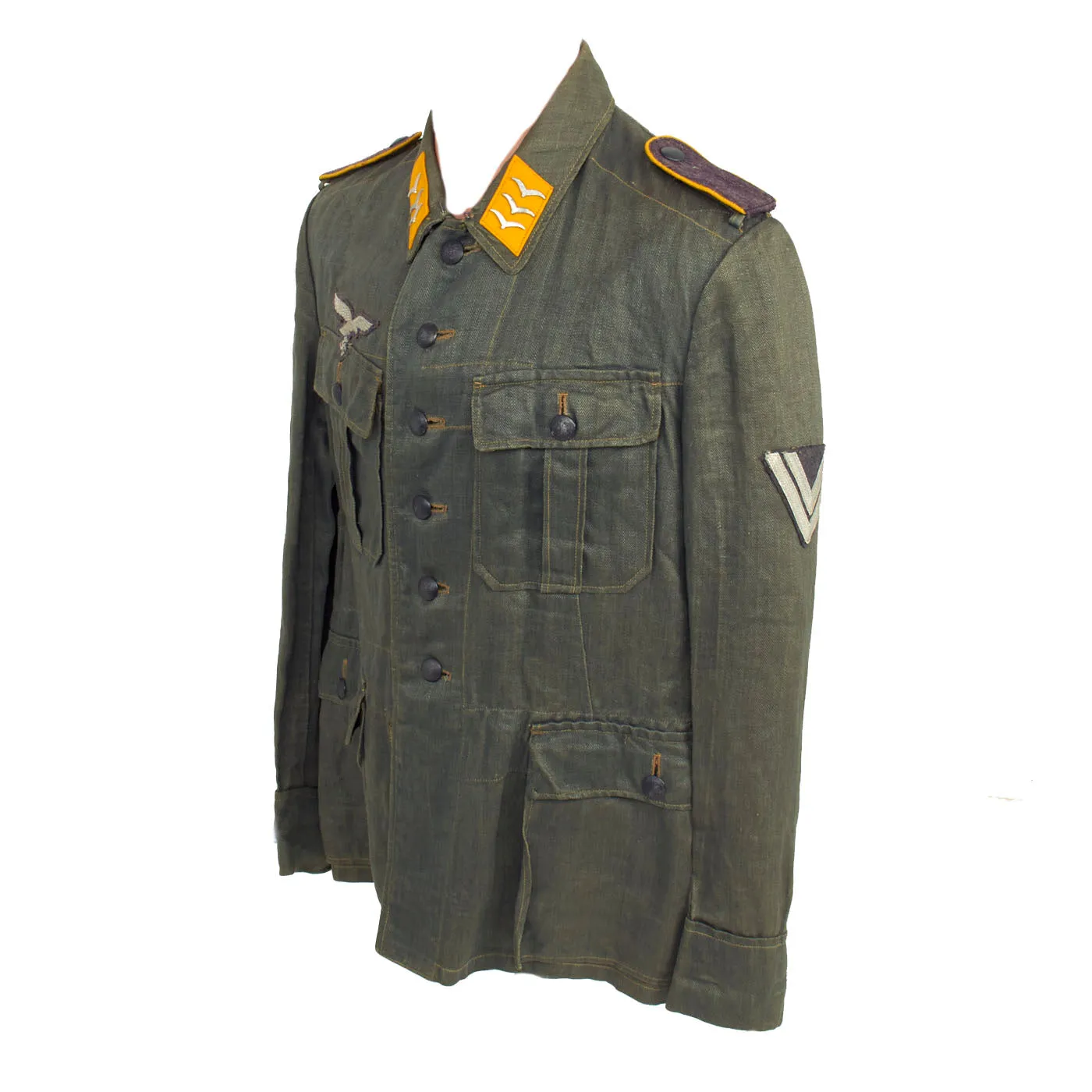 Original German WWII Luftwaffe Flight Branch Obergefreiter HBT Reed Green M43 Service Tunic - dated 1943