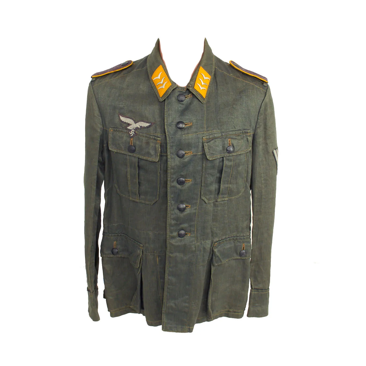 Original German WWII Luftwaffe Flight Branch Obergefreiter HBT Reed Green M43 Service Tunic - dated 1943