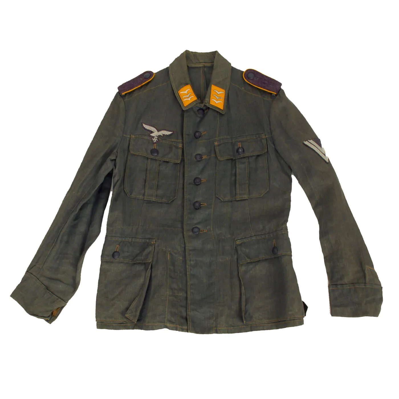 Original German WWII Luftwaffe Flight Branch Obergefreiter HBT Reed Green M43 Service Tunic - dated 1943