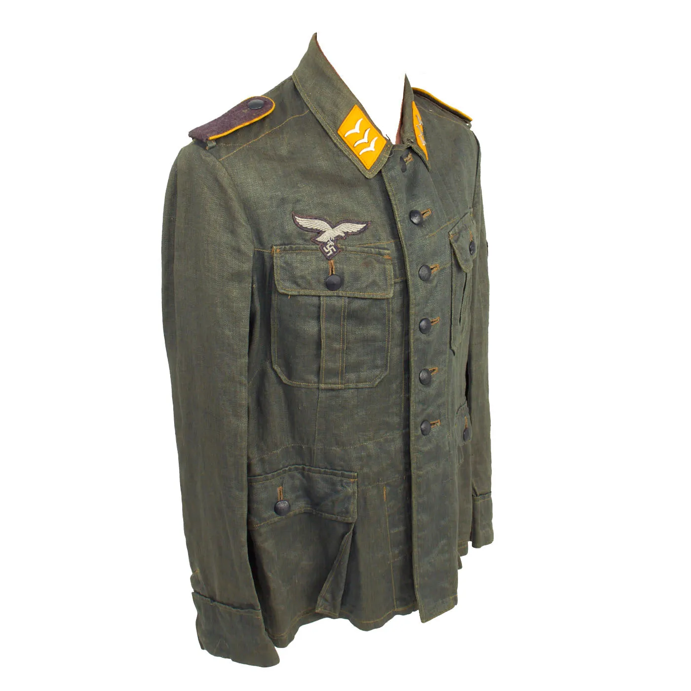 Original German WWII Luftwaffe Flight Branch Obergefreiter HBT Reed Green M43 Service Tunic - dated 1943