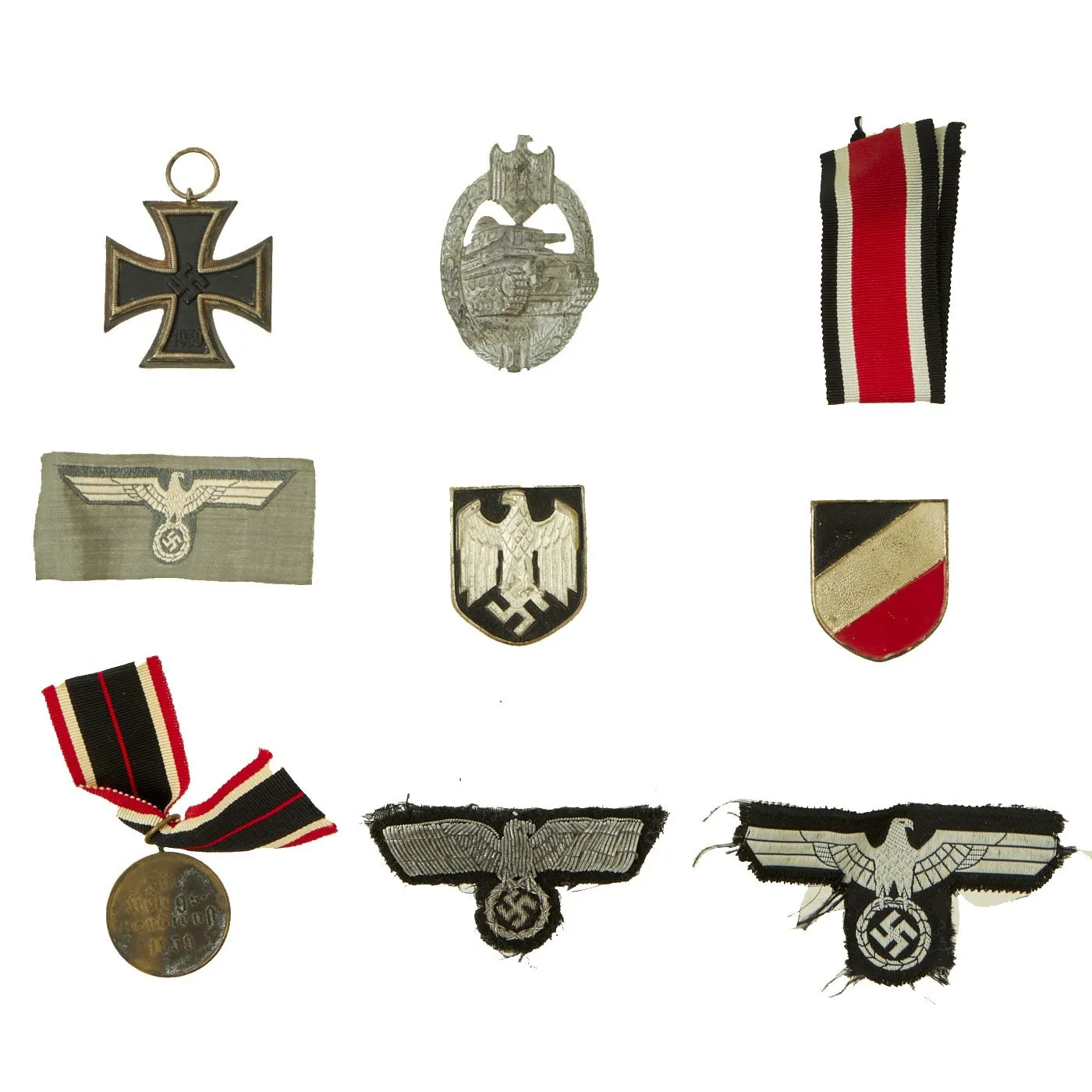 Original German WWII Panzer Medal and Insignia Grouping with EKII, Panzer Assault Badge & War Merit Medal