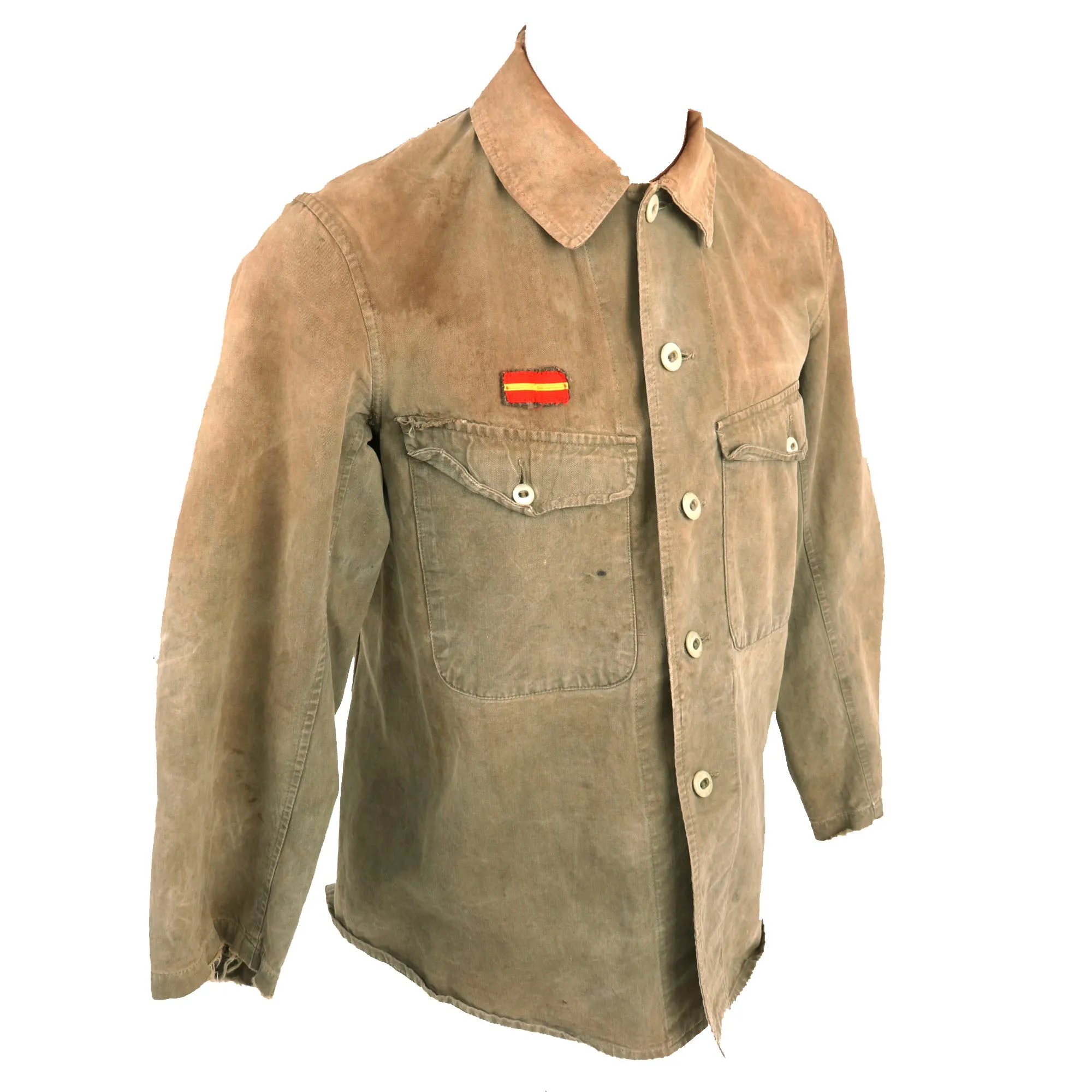 Original Japanese WWII Late-War Enlisted Man’s Tropical Cotton Tunic - Leading Private - Glass Buttons