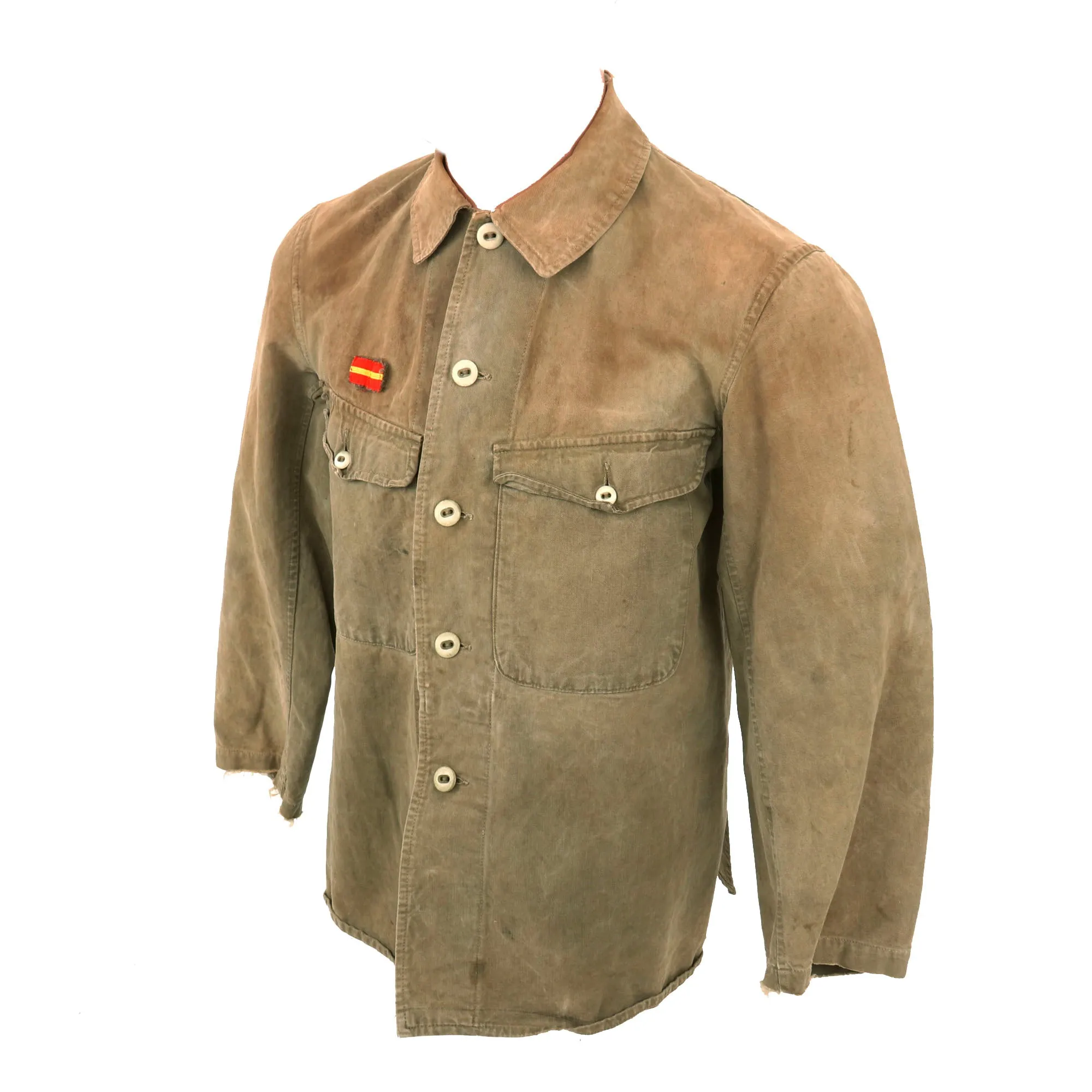 Original Japanese WWII Late-War Enlisted Man’s Tropical Cotton Tunic - Leading Private - Glass Buttons