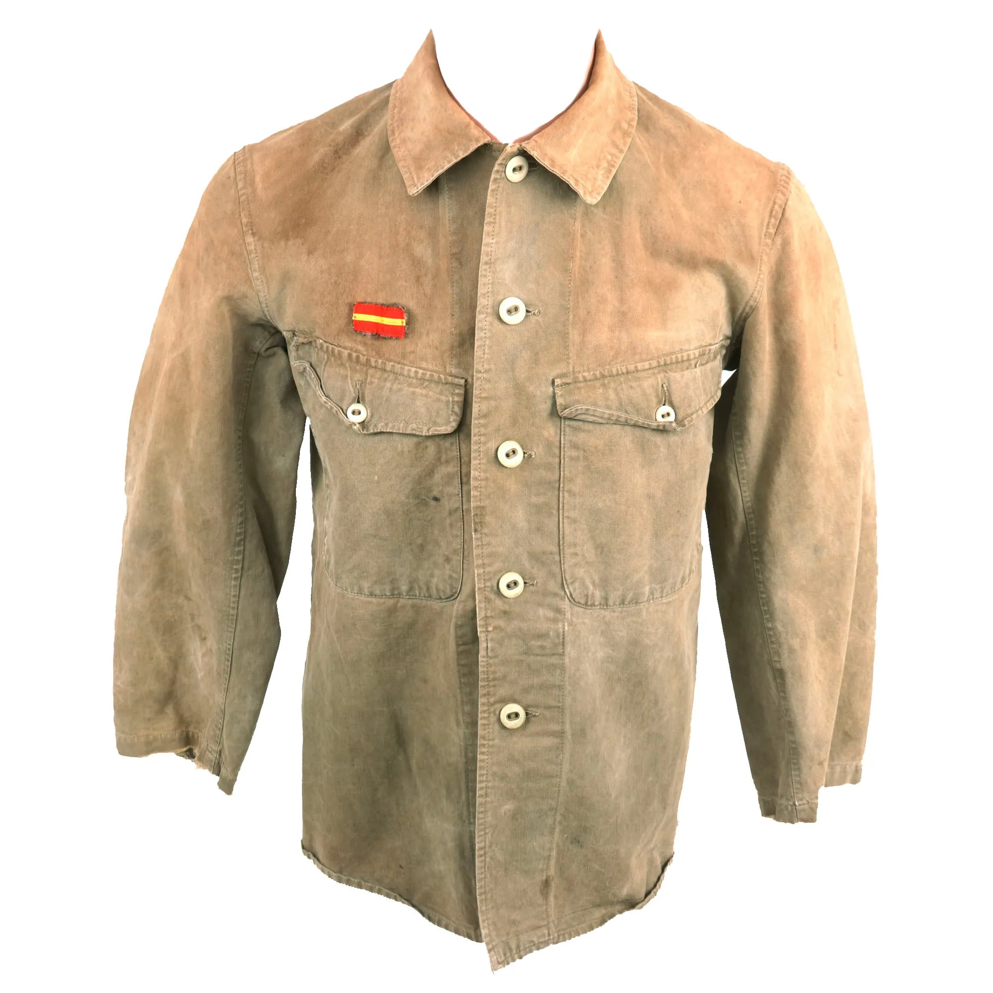 Original Japanese WWII Late-War Enlisted Man’s Tropical Cotton Tunic - Leading Private - Glass Buttons