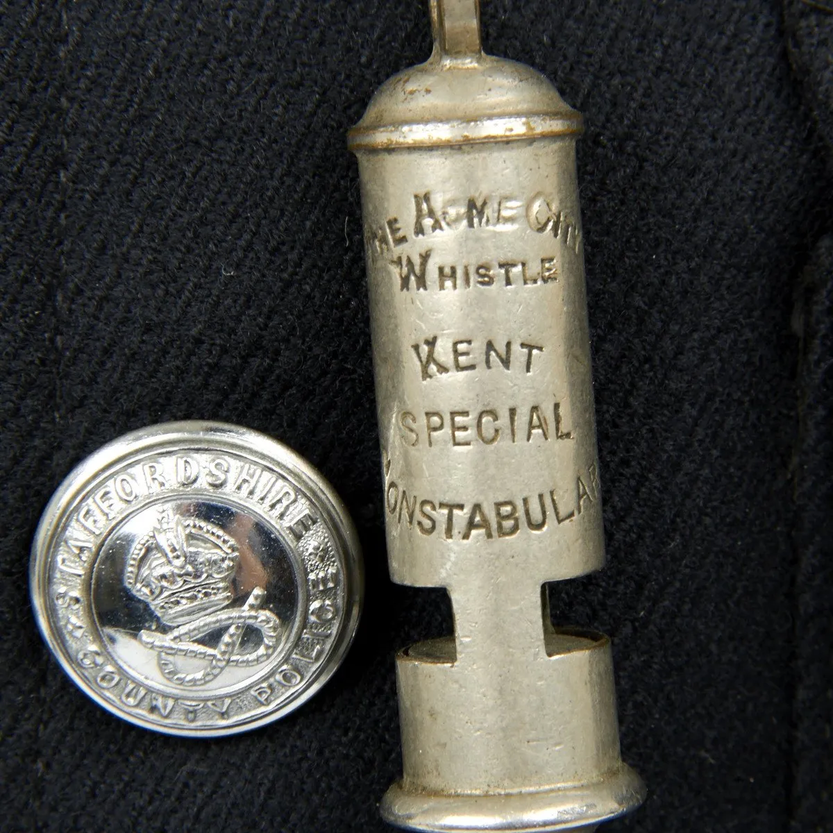 Original Pre WW2 British Police Bobby Helmet, Whistle and Uniform Set - County of Staffordshire