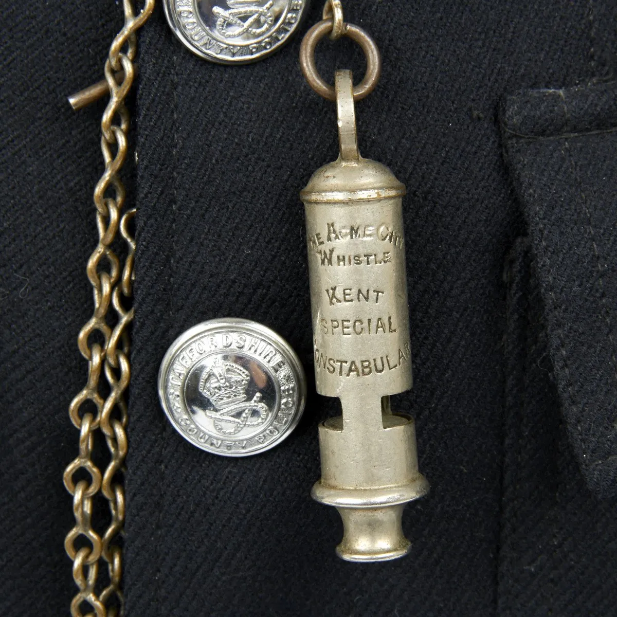 Original Pre WW2 British Police Bobby Helmet, Whistle and Uniform Set - County of Staffordshire