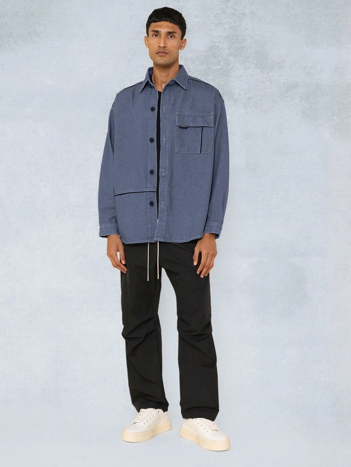 Oversized Fit Denim Shirt With Piping