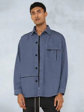 Oversized Fit Denim Shirt With Piping