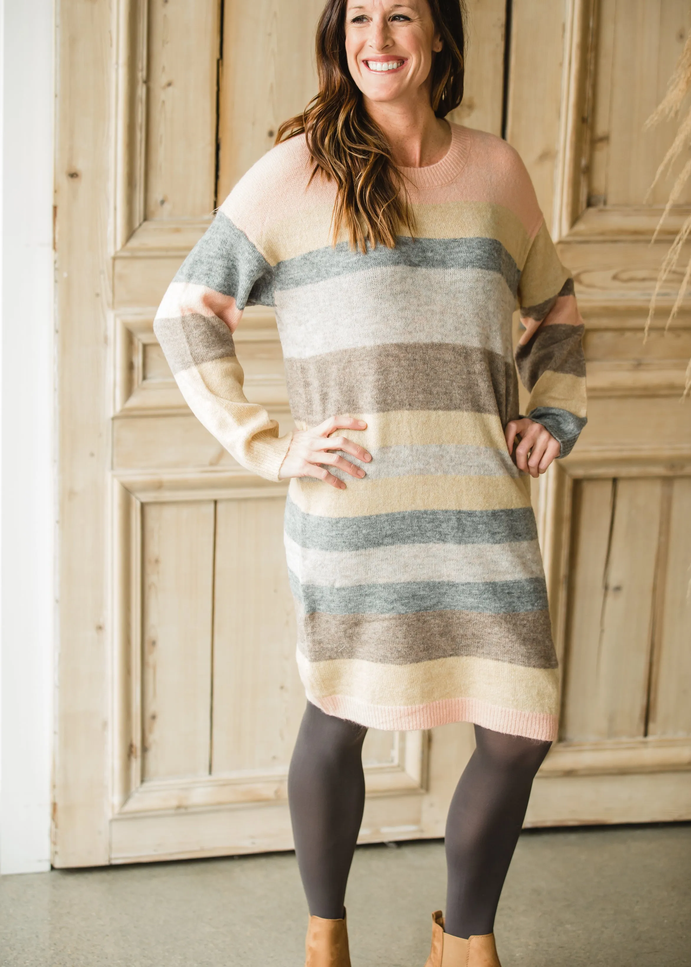 Pastel Melange Striped Sweater Midi Dress - FINAL SALE