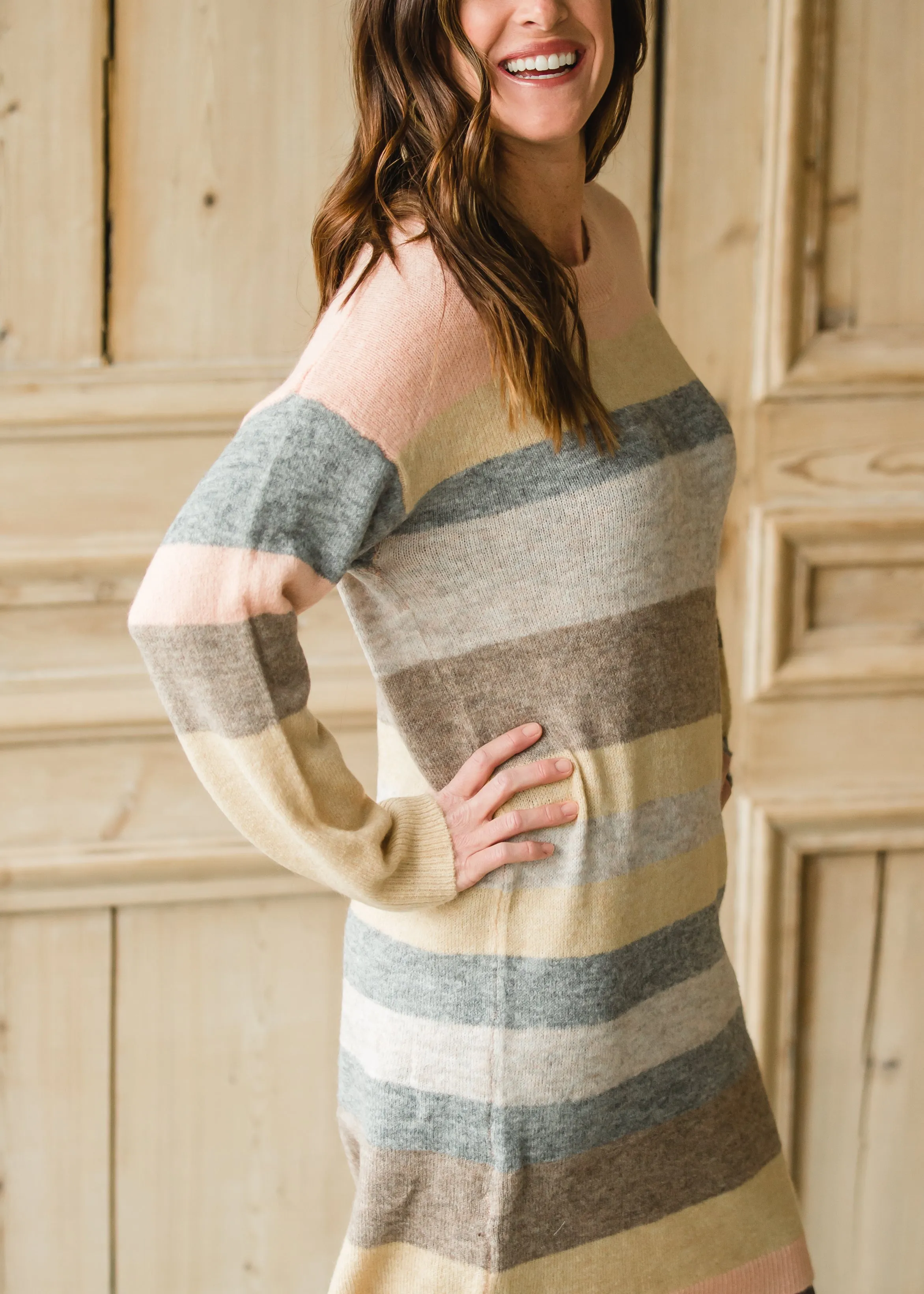 Pastel Melange Striped Sweater Midi Dress - FINAL SALE