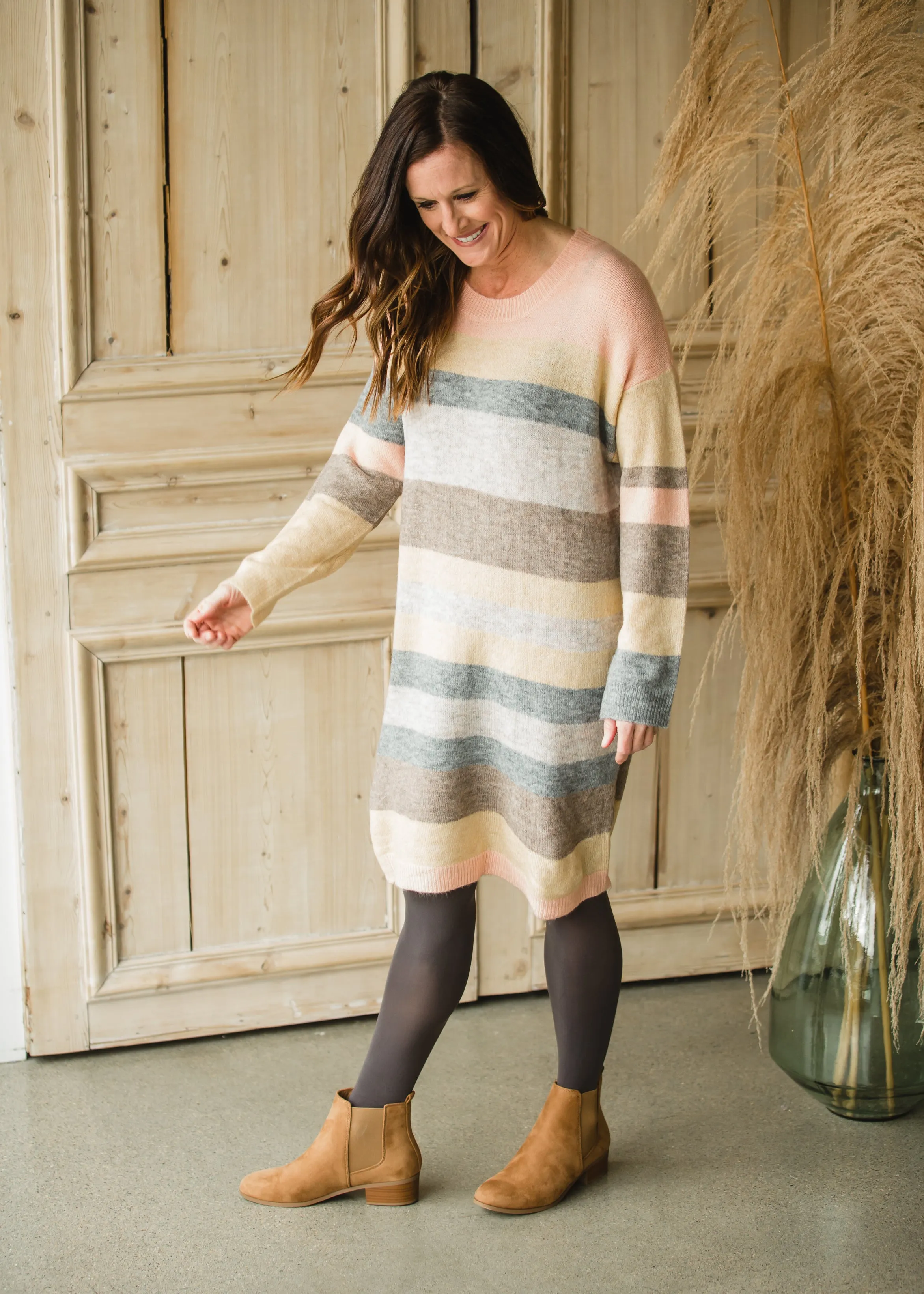 Pastel Melange Striped Sweater Midi Dress - FINAL SALE