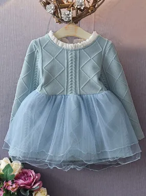 Pastel Princess Cable Knit Sweater Tutu Dress