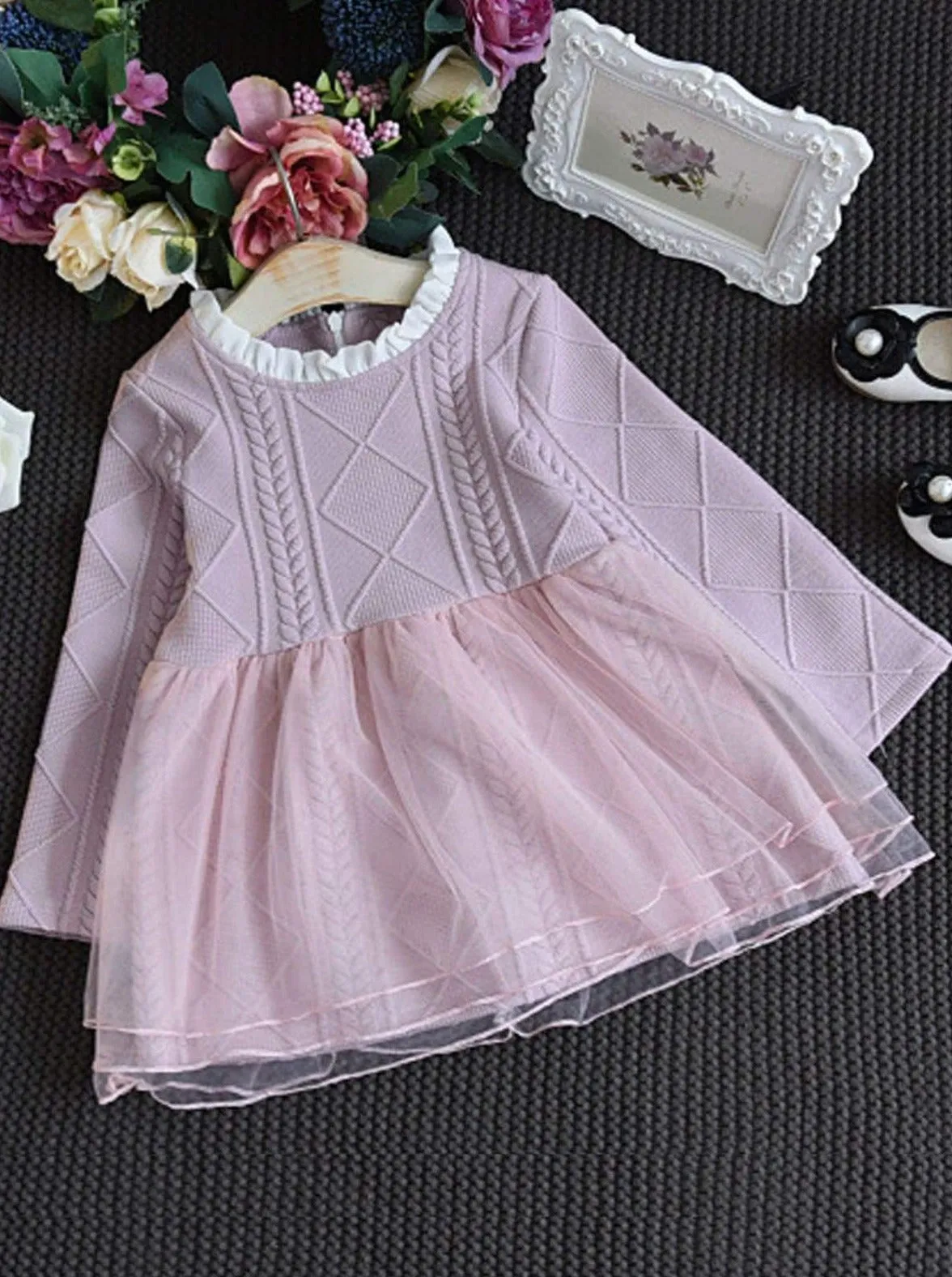 Pastel Princess Cable Knit Sweater Tutu Dress