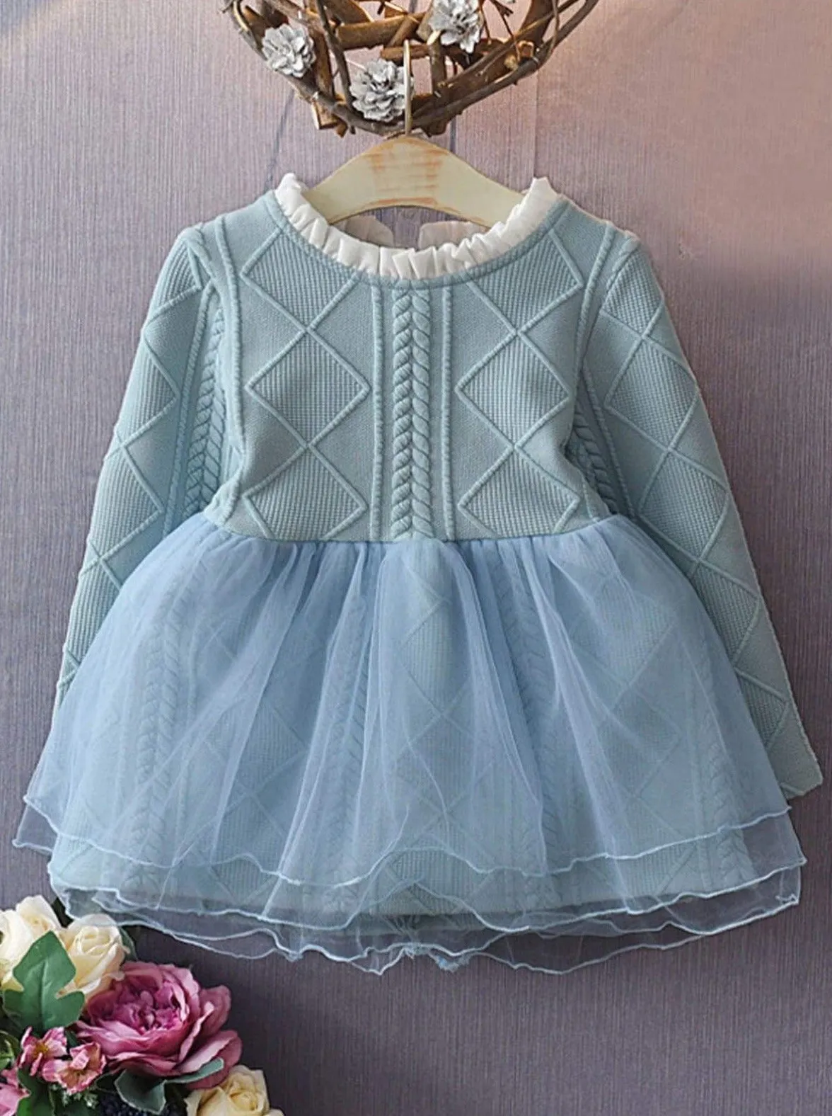 Pastel Princess Cable Knit Sweater Tutu Dress