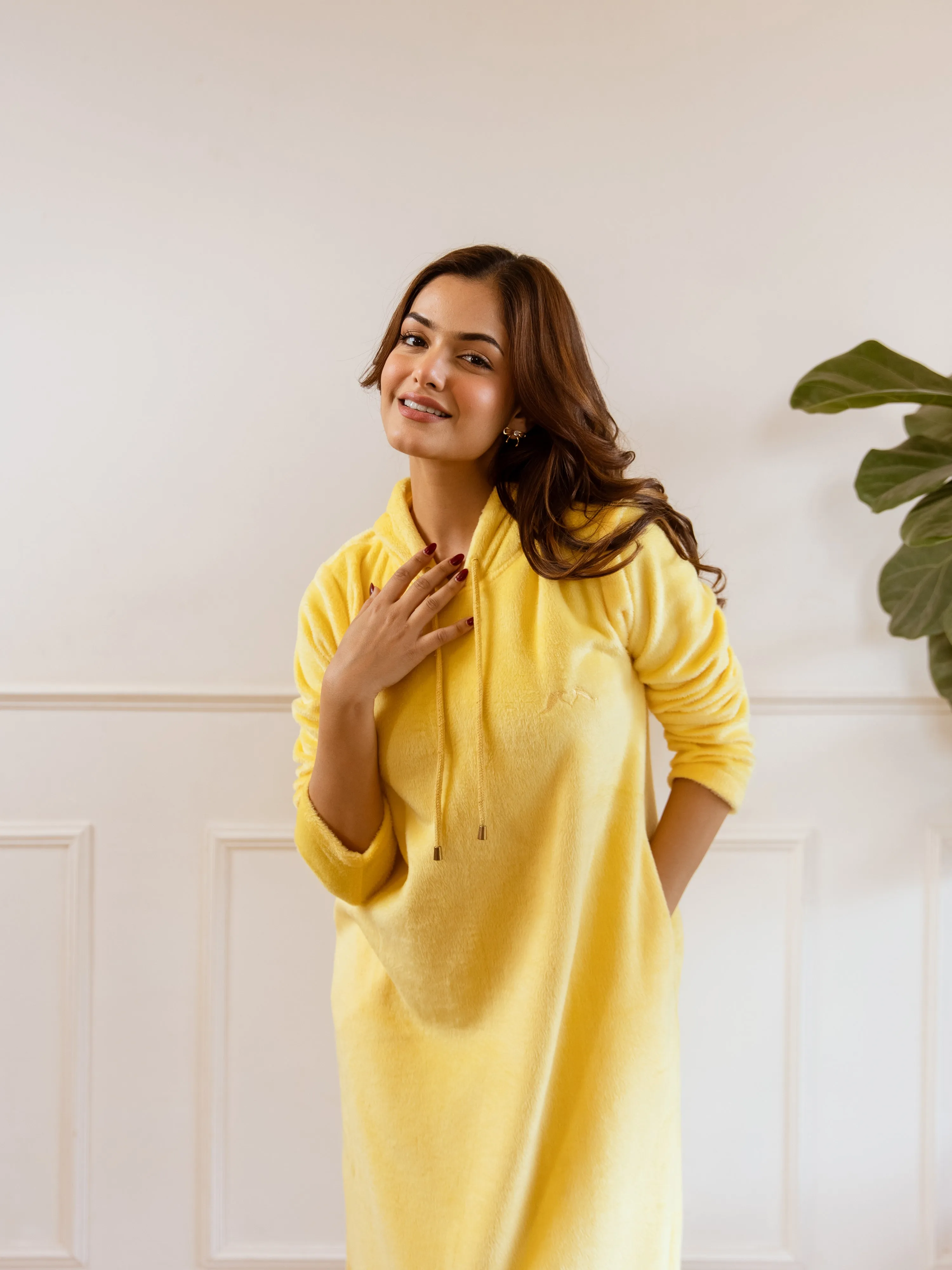 Pastel Yellow Super Soft Woollen Hoodie Dress