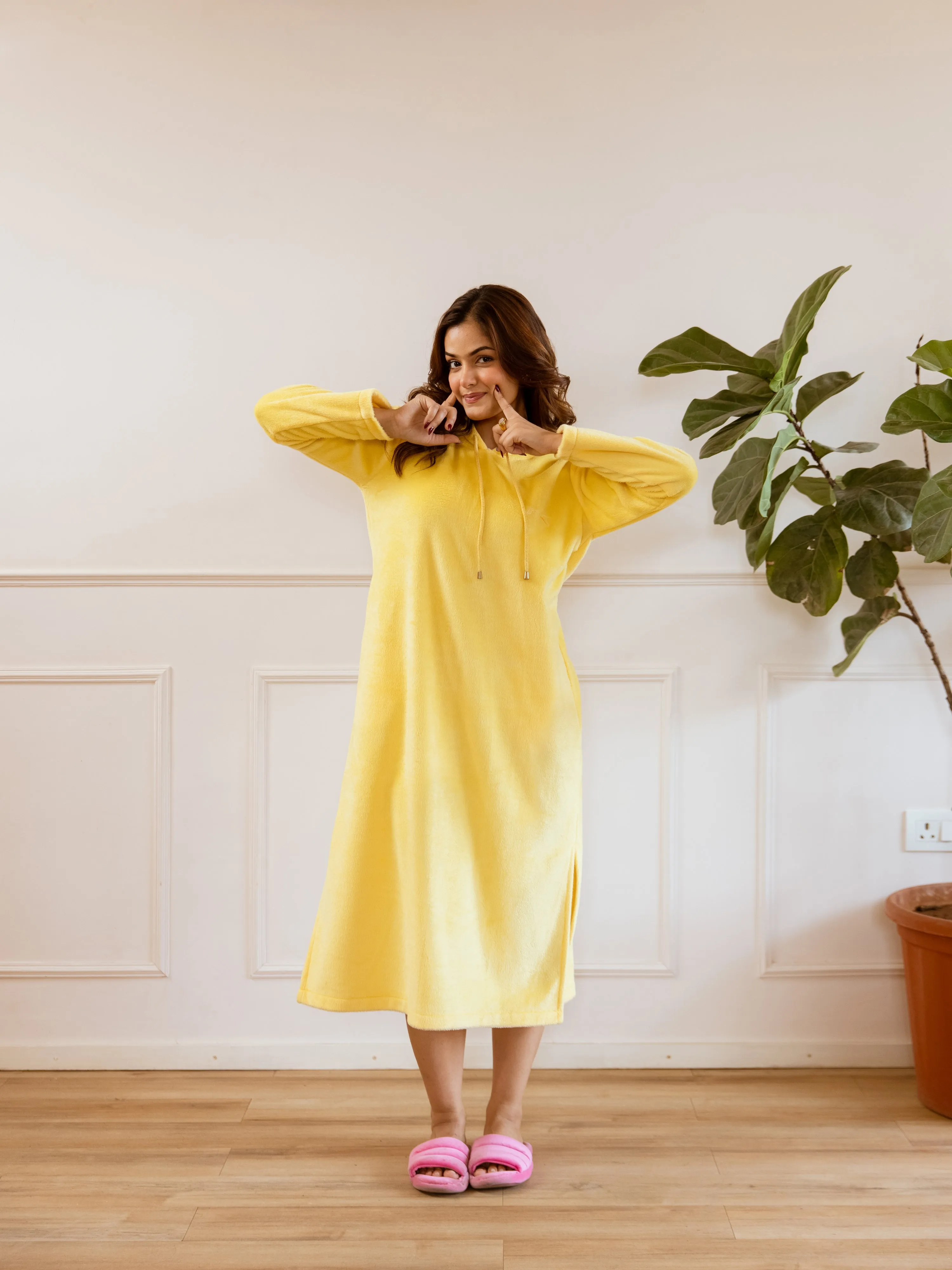 Pastel Yellow Super Soft Woollen Hoodie Dress