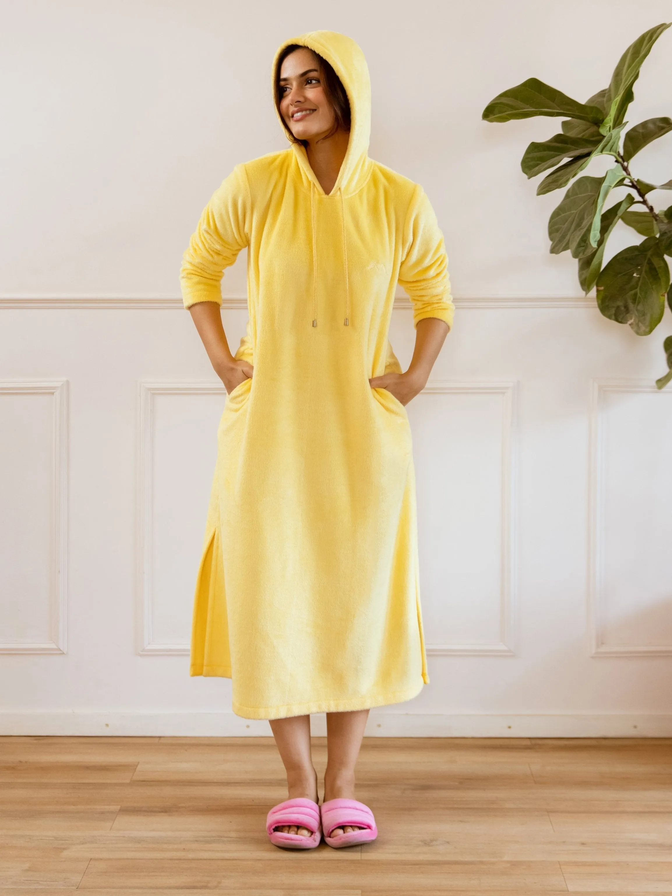 Pastel Yellow Super Soft Woollen Hoodie Dress