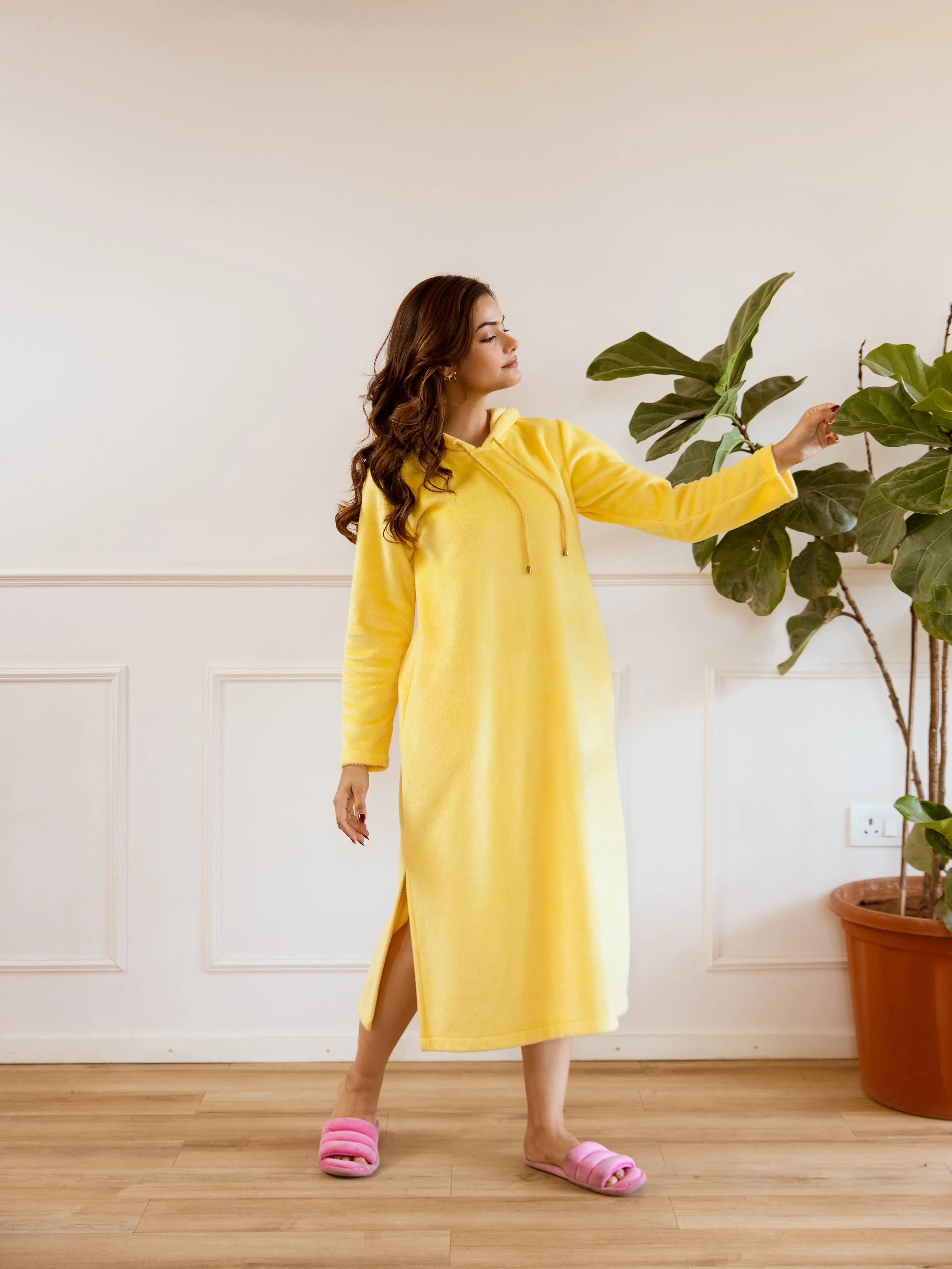 Pastel Yellow Super Soft Woollen Hoodie Dress