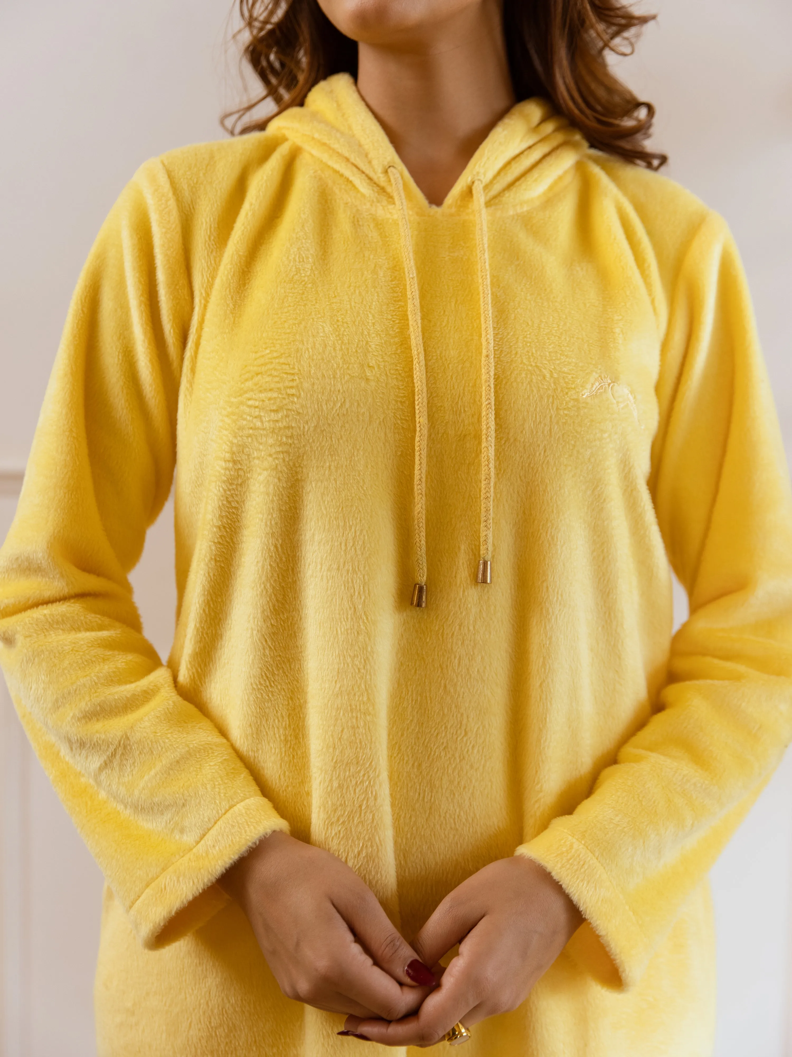 Pastel Yellow Super Soft Woollen Hoodie Dress