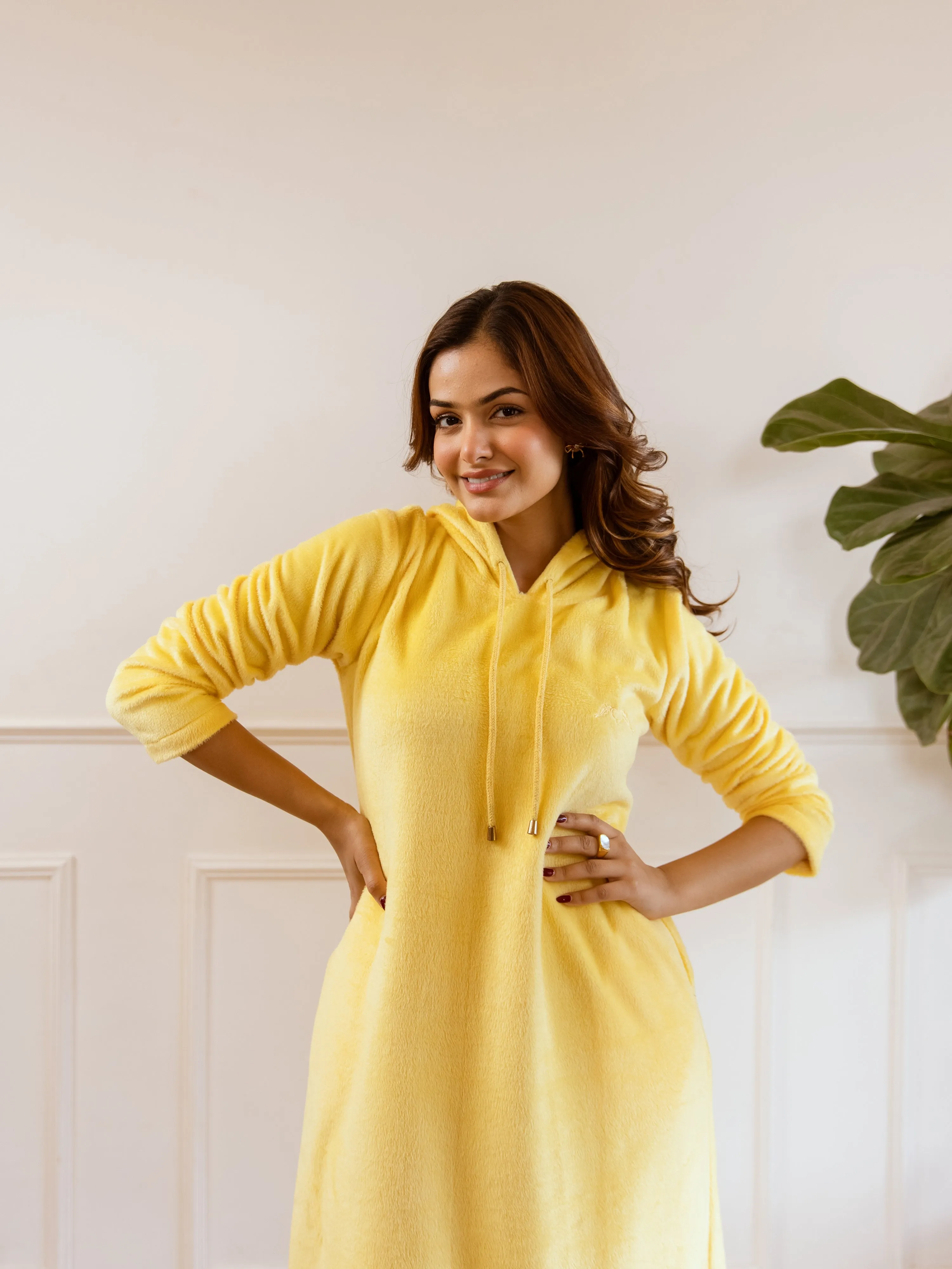 Pastel Yellow Super Soft Woollen Hoodie Dress