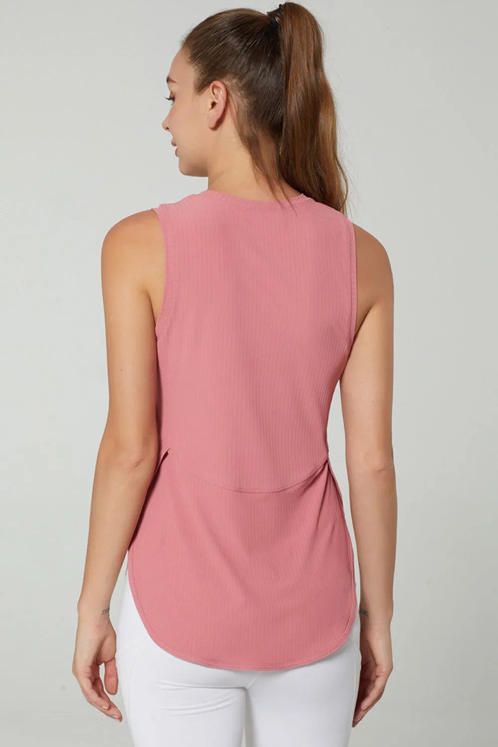 Peach Blossom Solid Color Round Hem Yoga Tank Top – Flow Through Your Day Like a Goddess 🌸