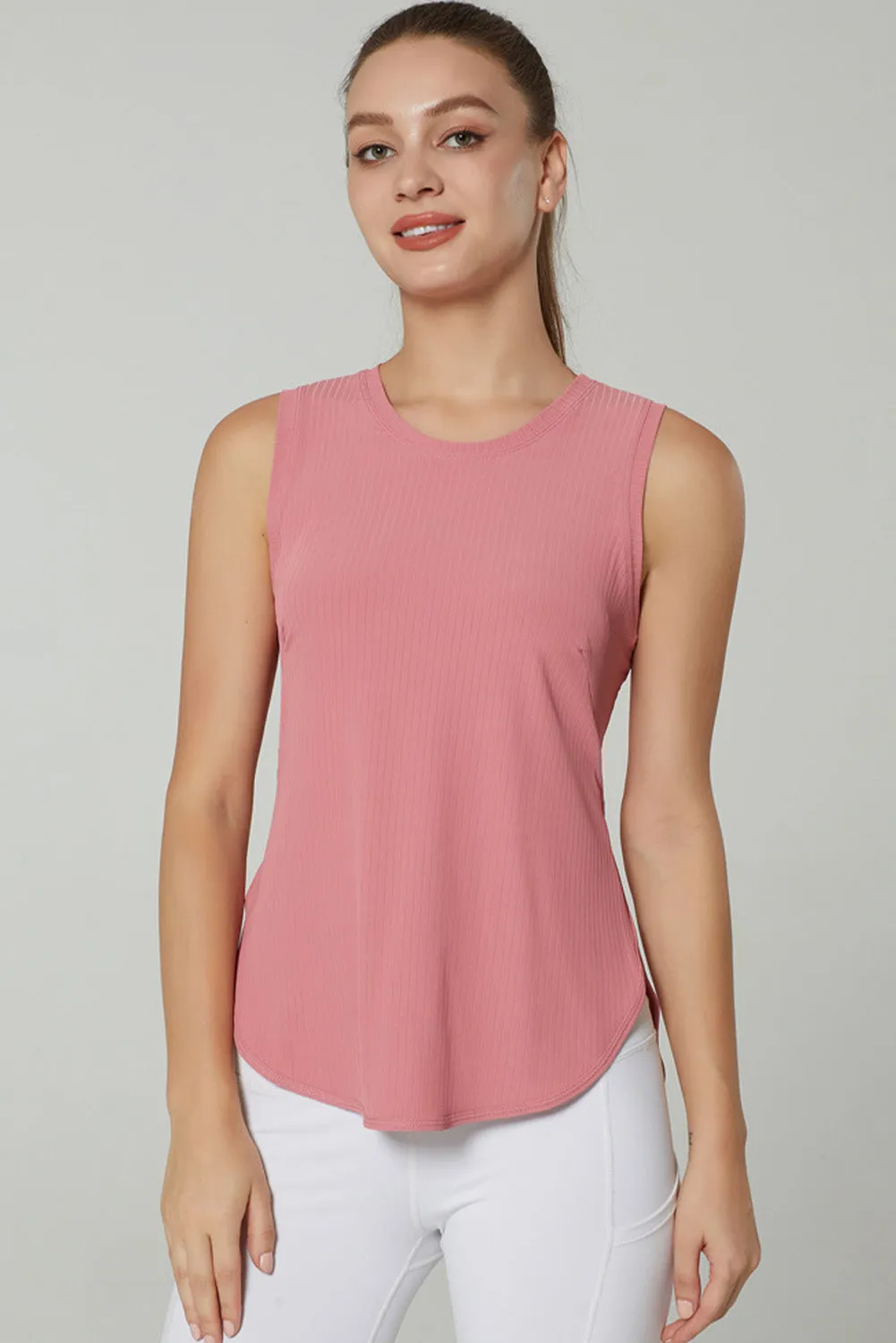 Peach Blossom Solid Color Round Hem Yoga Tank Top – Flow Through Your Day Like a Goddess 🌸