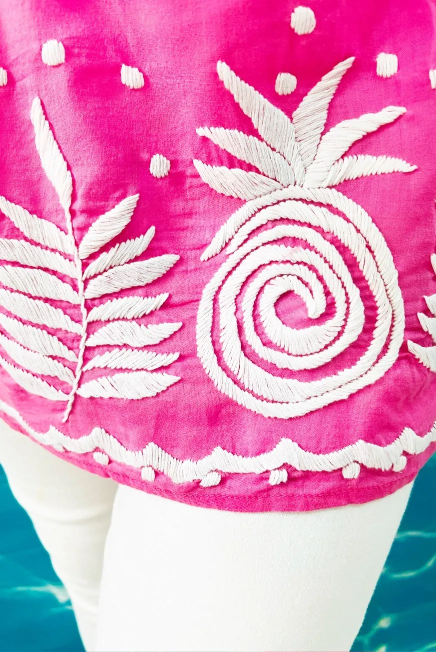 Pineapple Hand Embroidered Cotton Tunic