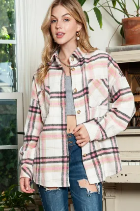 Pink Plaid Button Front Chest Pocket Shacket