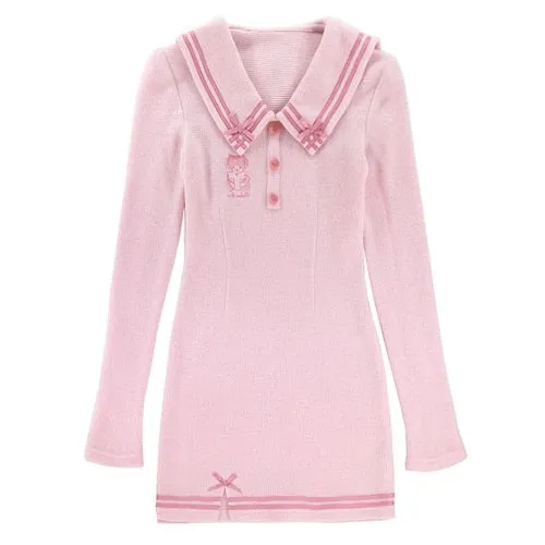 Pink Sailor Bear Sweater Dress