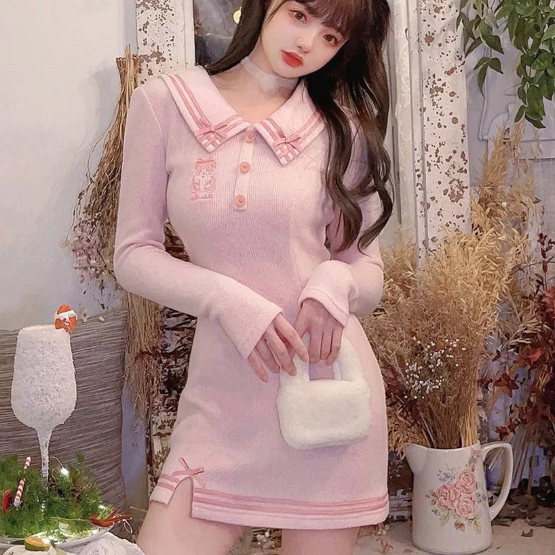 Pink Sailor Bear Sweater Dress