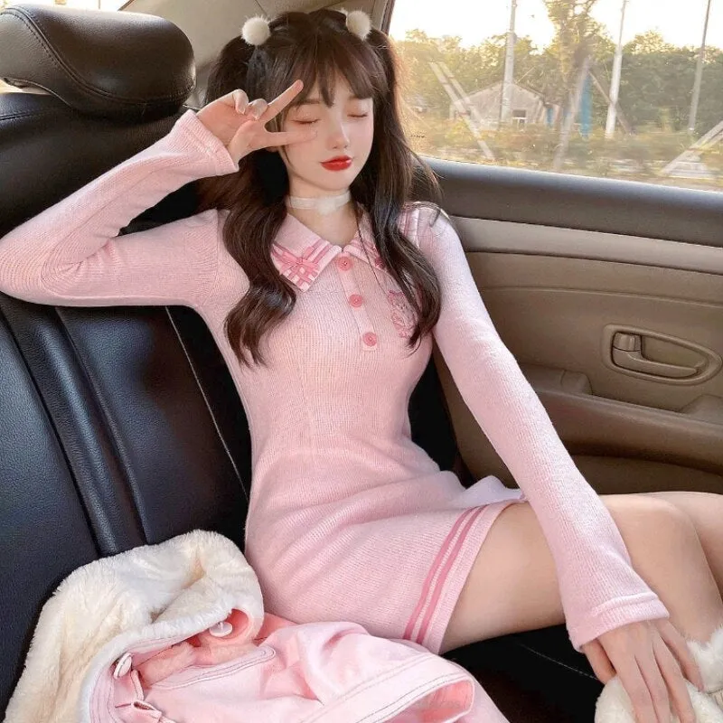 Pink Sailor Bear Sweater Dress