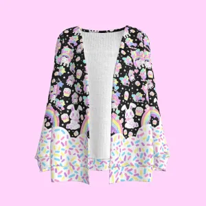 Rainbow Sweets Black Open Front Cardigan