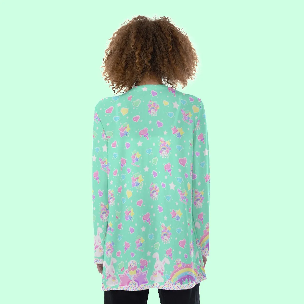 Rainbow Sweets Mint Open Front Lightweight Cardigan With Pockets