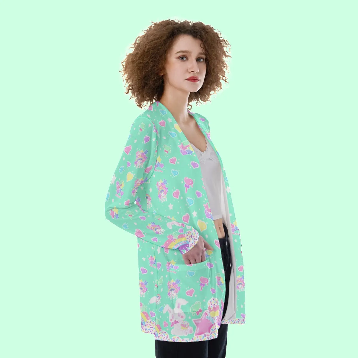 Rainbow Sweets Mint Open Front Lightweight Cardigan With Pockets