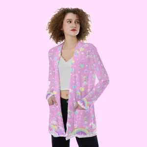 Rainbow Sweets Pink Open Front Lightweight Cardigan With Pockets