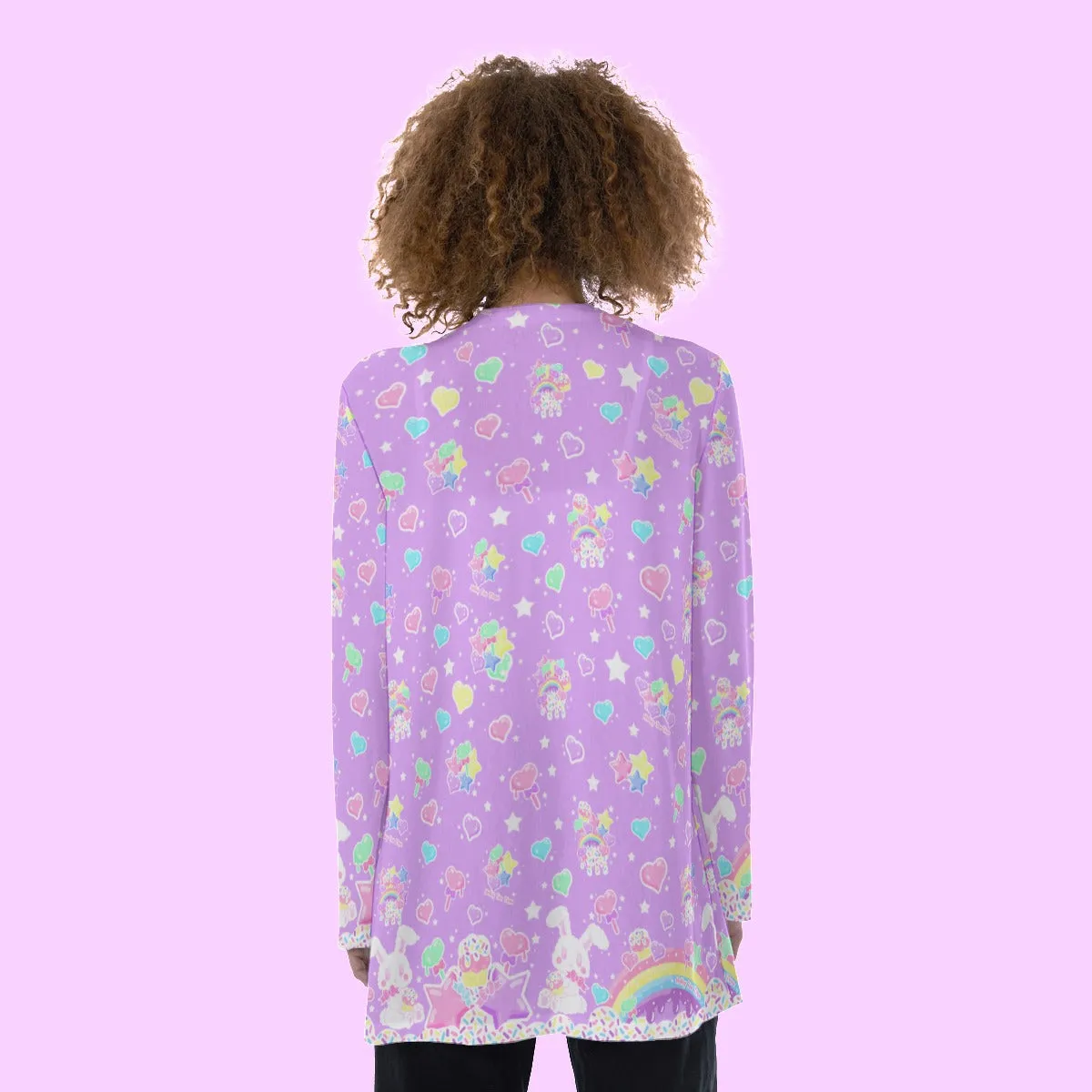 Rainbow Sweets Purple Open Front Lightweight Cardigan With Pockets