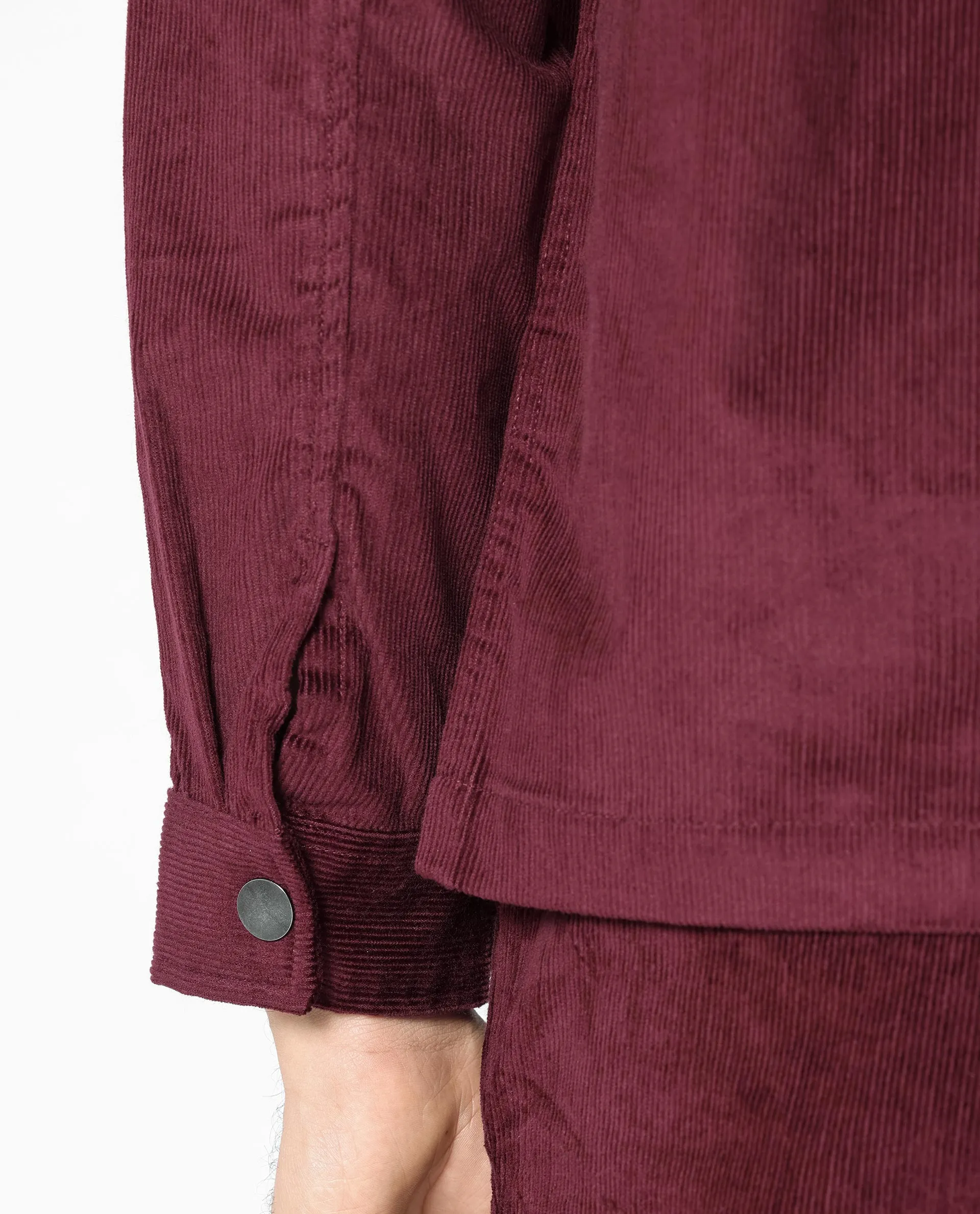 Rare Rabbit Men's Upto Dark Maroon Cotton Modal Fabric Full Sleeves Solid Corduroy Shacket