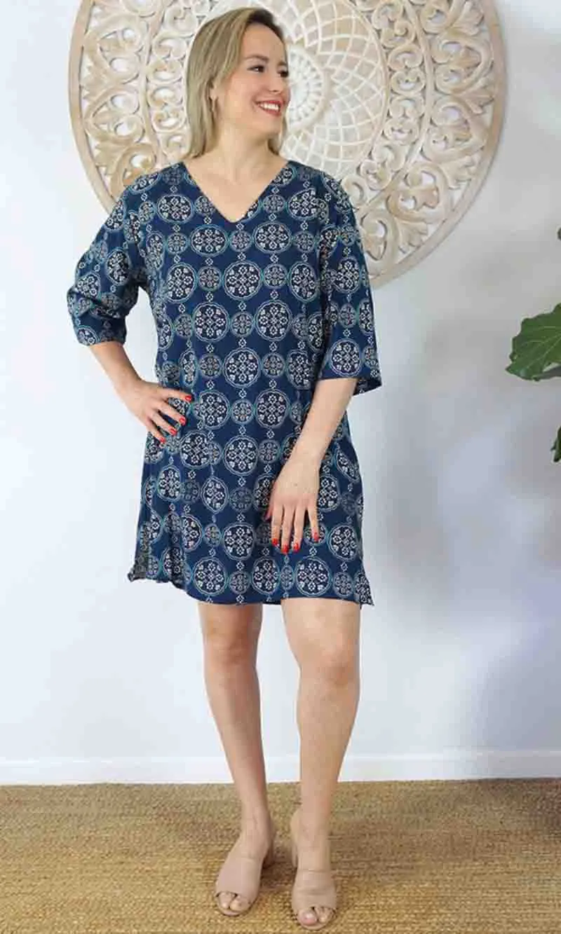 Rayon Tunic 3/4 Sleeve Katmandu Navy