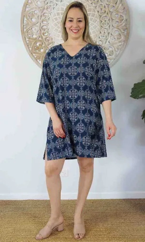 Rayon Tunic 3/4 Sleeve Katmandu Navy