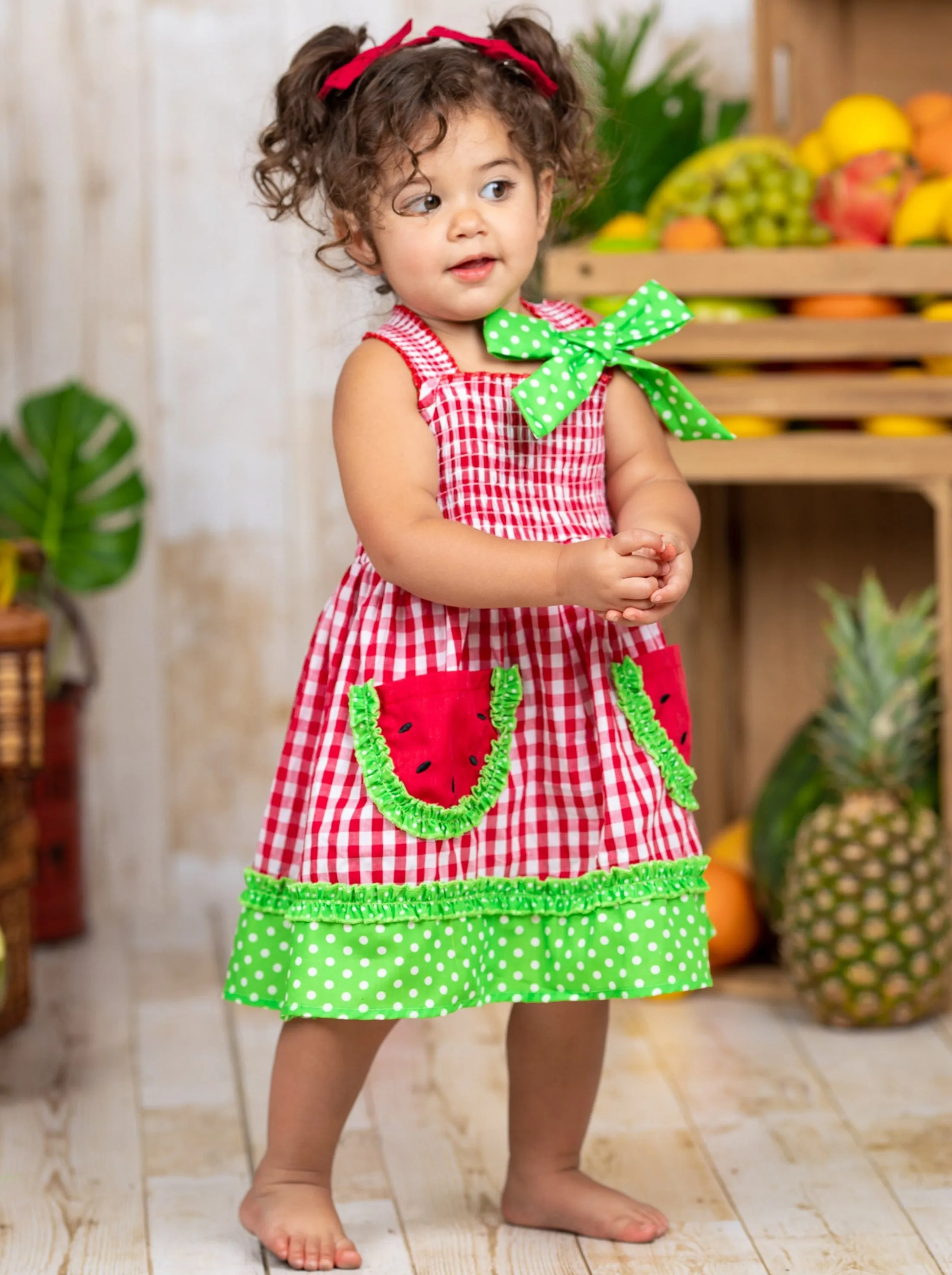 Refreshing Watermelon Plaid Smock Dress