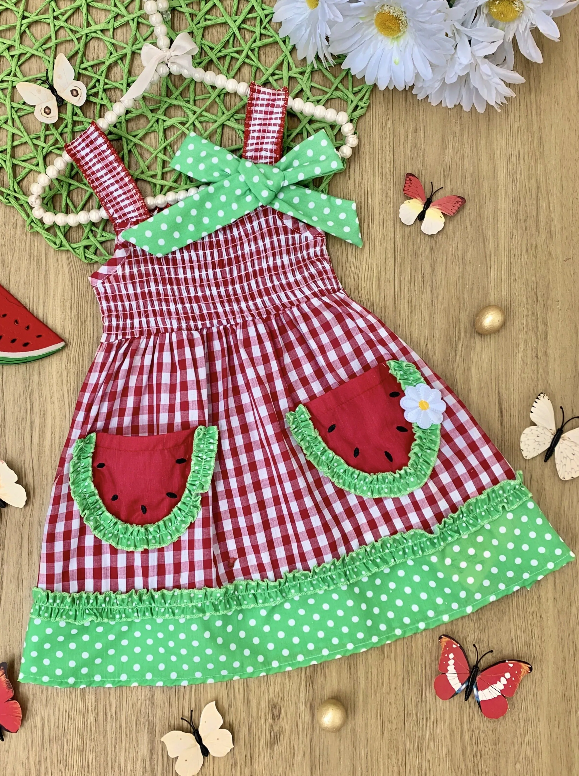 Refreshing Watermelon Plaid Smock Dress