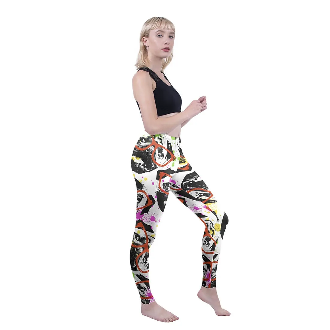 Regular Leggings (8-12 UK Size) - Graffiti Glasses Pug