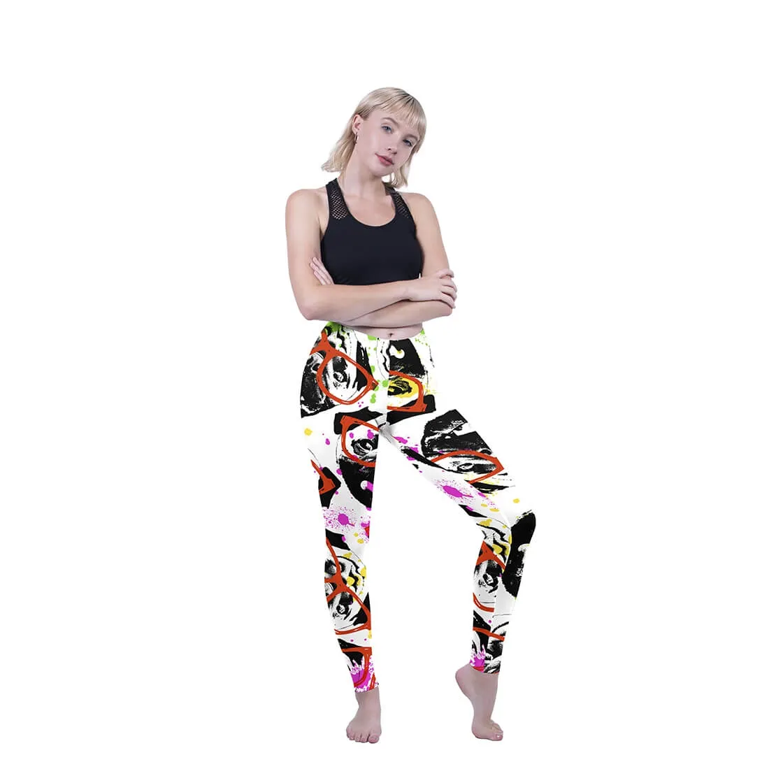 Regular Leggings (8-12 UK Size) - Graffiti Glasses Pug