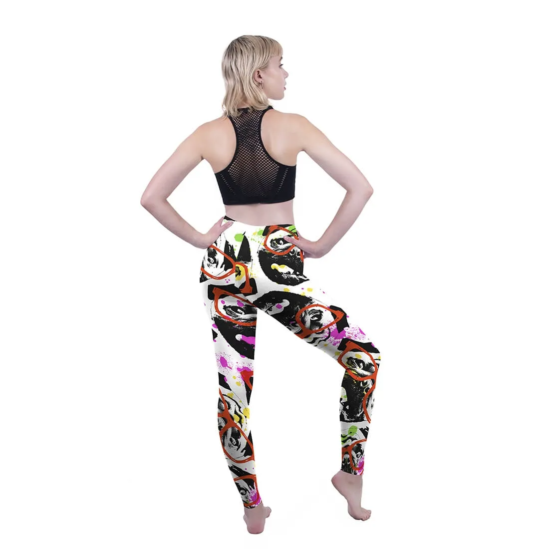 Regular Leggings (8-12 UK Size) - Graffiti Glasses Pug