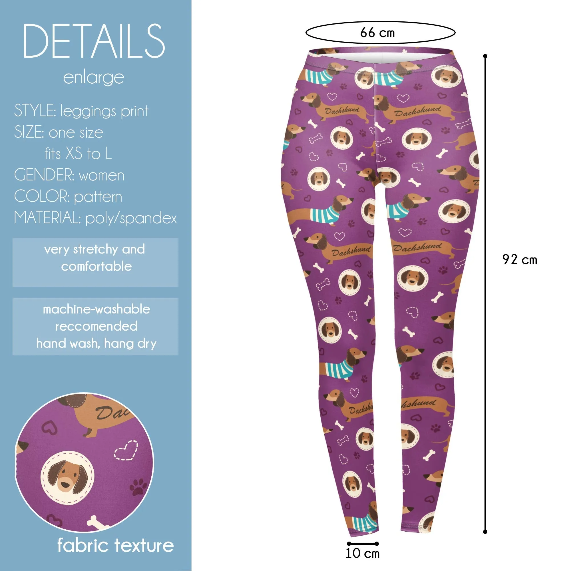 Regular Leggings (8-12 UK Size) - Purple Dachshunds